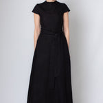 Woman in Black Maxi Linen Dress