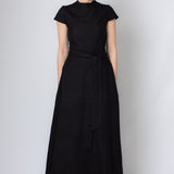 Woman in Black Maxi Linen Dress