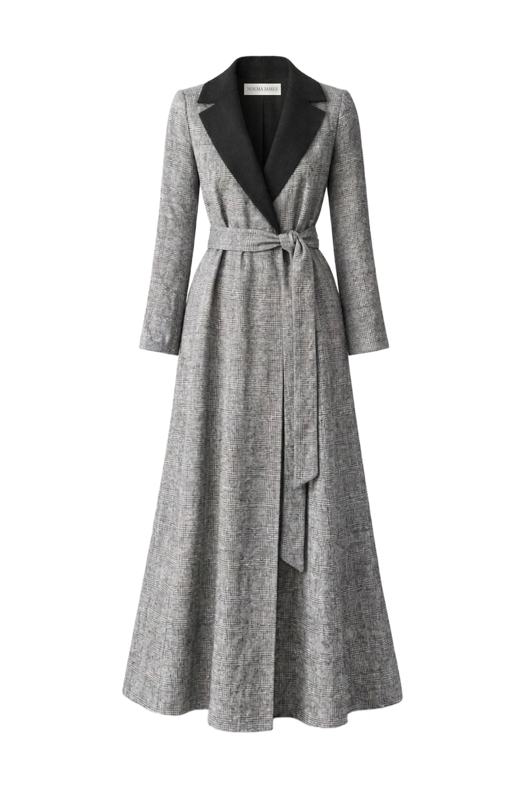 Palma Coat Maxi Black Check Linen