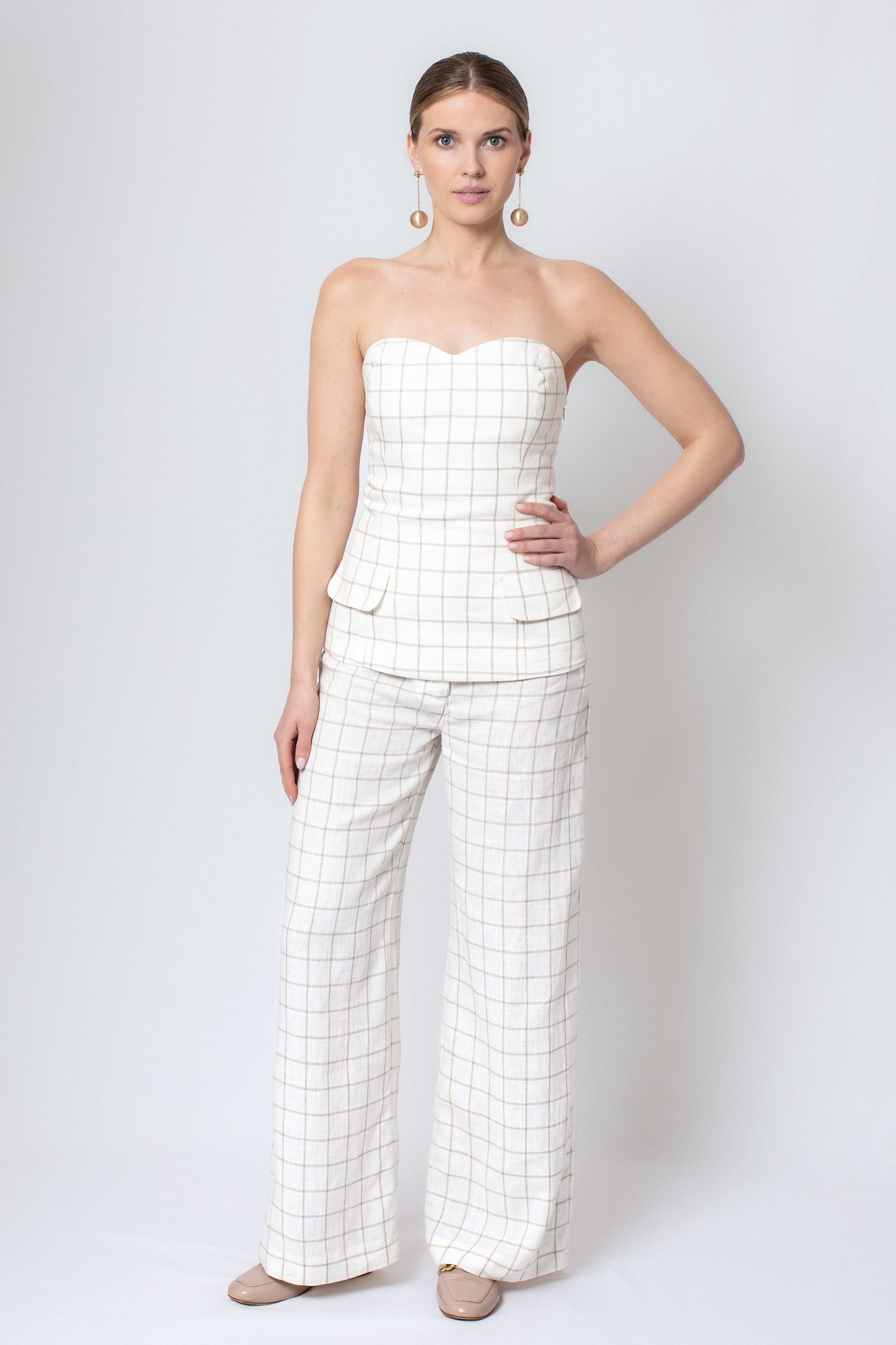 Top de cuadros Satie en blanco roto